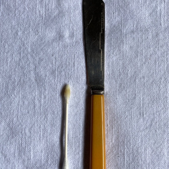 6x fish knives Bakelite butterscotch handled silver plate blade VTG 1930s - Picture 4 of 4